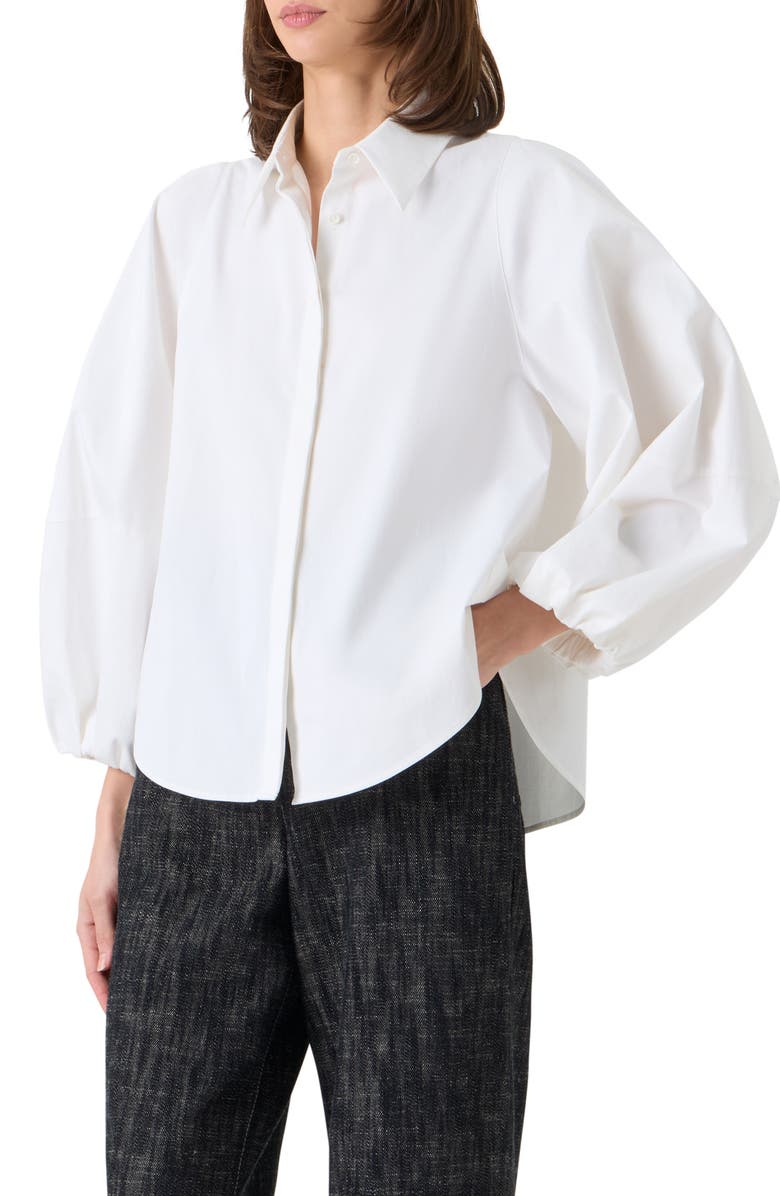 Akris punto Washed Cotton Stretch Sateen Button-Up Shirt, Alternate, color, Cream