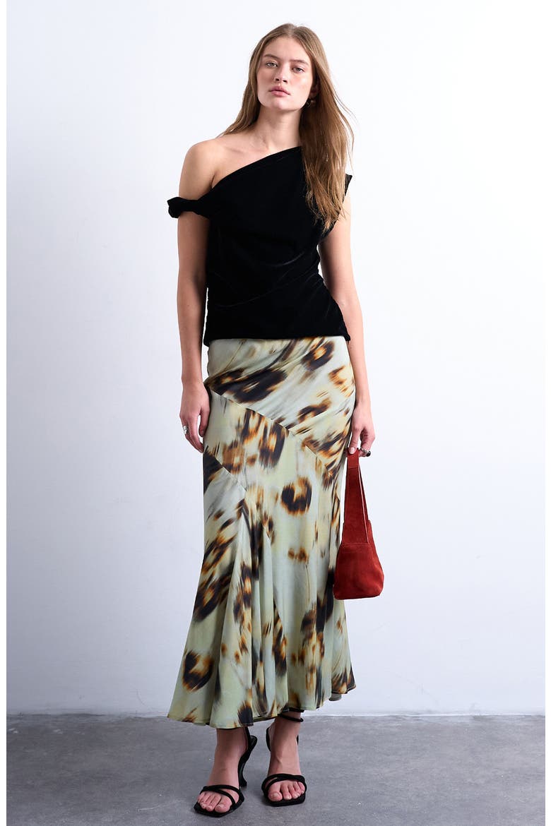 Ikat Print Bias Cut Maxi Skirt, Alternate, color, MEDIUM GREEN