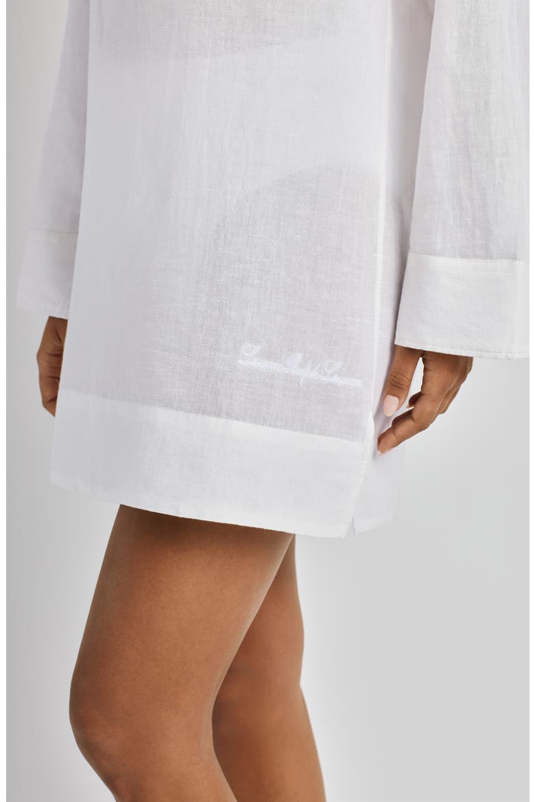 Wide Cuff Long Sleeve Linen & Cotton Cover-Up Dress, Alternate, color, WHITE