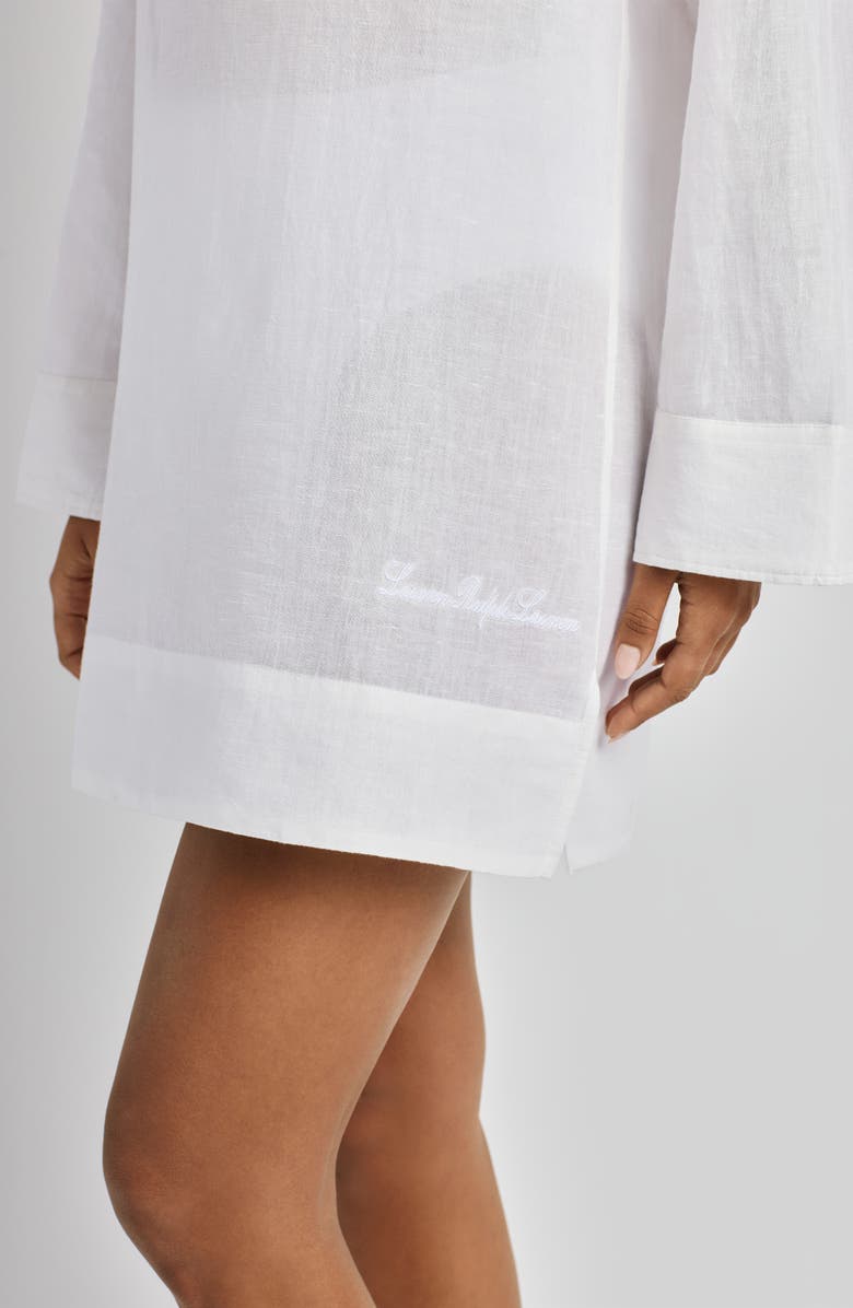 Lauren Ralph Lauren Wide Cuff Long Sleeve Linen 
Cotton Cover-Up Dress, Alternate, color, White