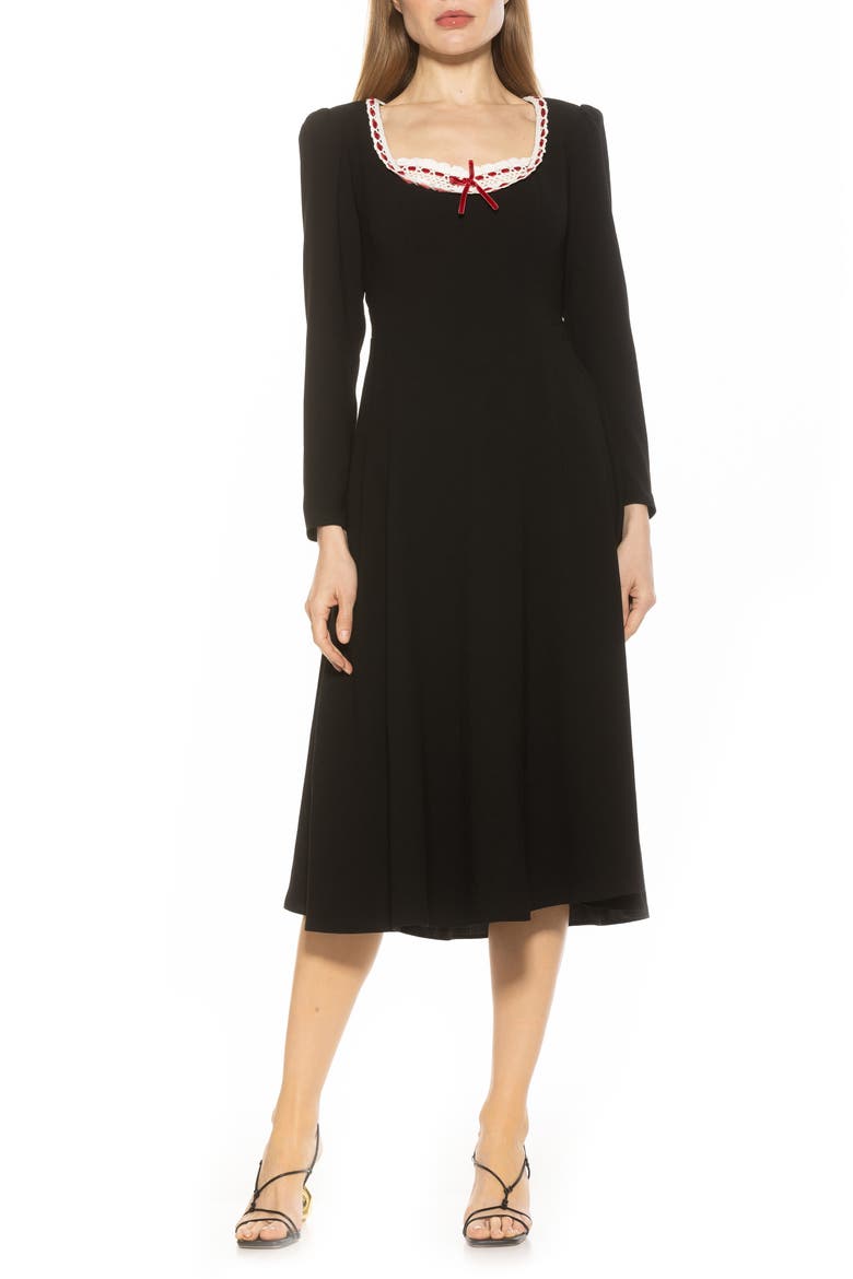Zenaida Long Sleeve Fit & Flare Dress, Main, color, BLACK