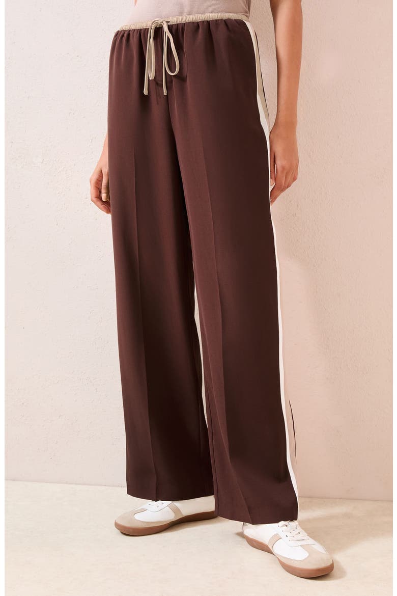 Side Stripe Drawstring Wide Leg Pants, Alternate, color, BROWN