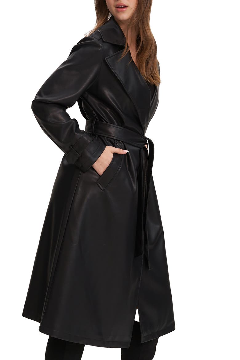 Alizeh Faux Leather Trench Coat, Alternate, color, BLACK