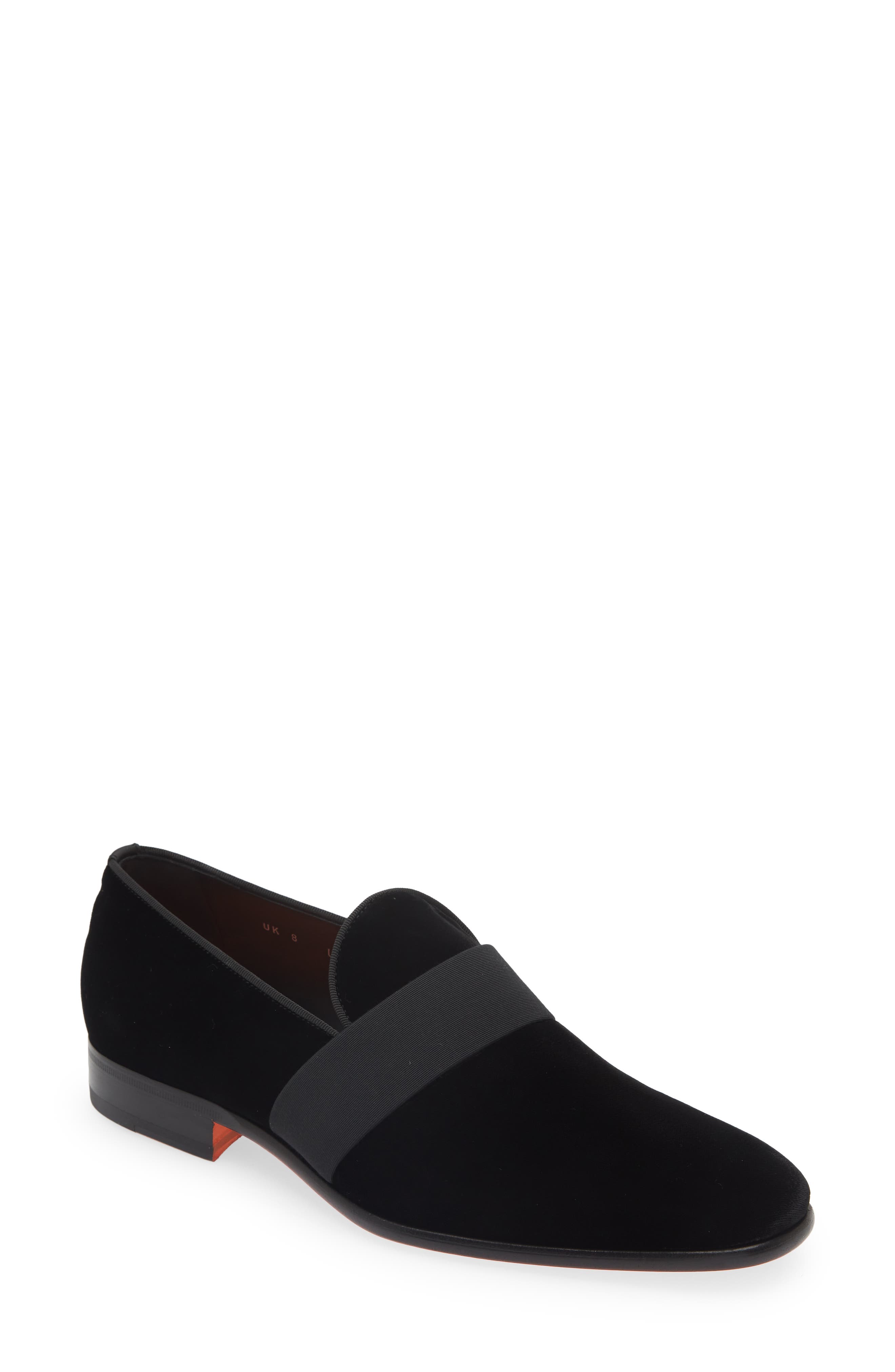 Santoni Isomer Velvet & Leather Slip-On Shoe, Main, color, Black-N01