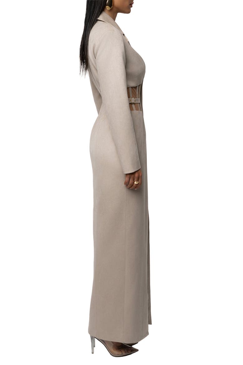 Faux Suede Maxi Coatdress, Alternate, color, BEIGE