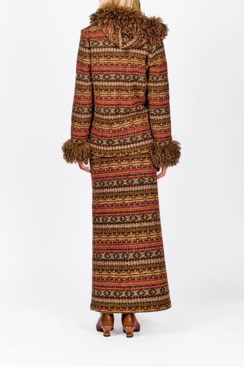 Anna Sui Fair Isle Fleece Maxi Skirt In Cinnamon Multi