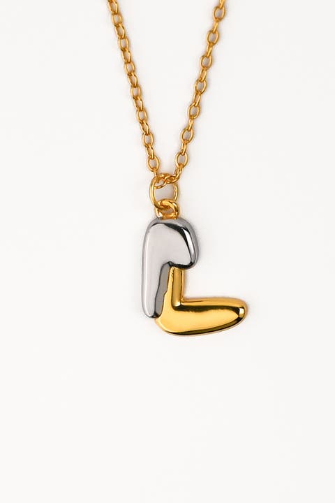 Two Tone Bubble Initial Necklace