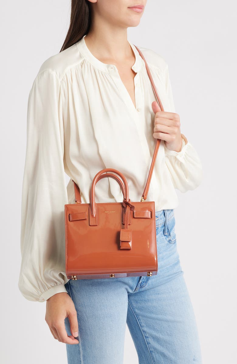 Saint Laurent Nano Sac de Jour Patent Leather Handbag, Alternate, color, Mild Rose