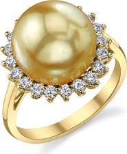 The Pearl Source Golden Pearl & Diamond Sage Ring