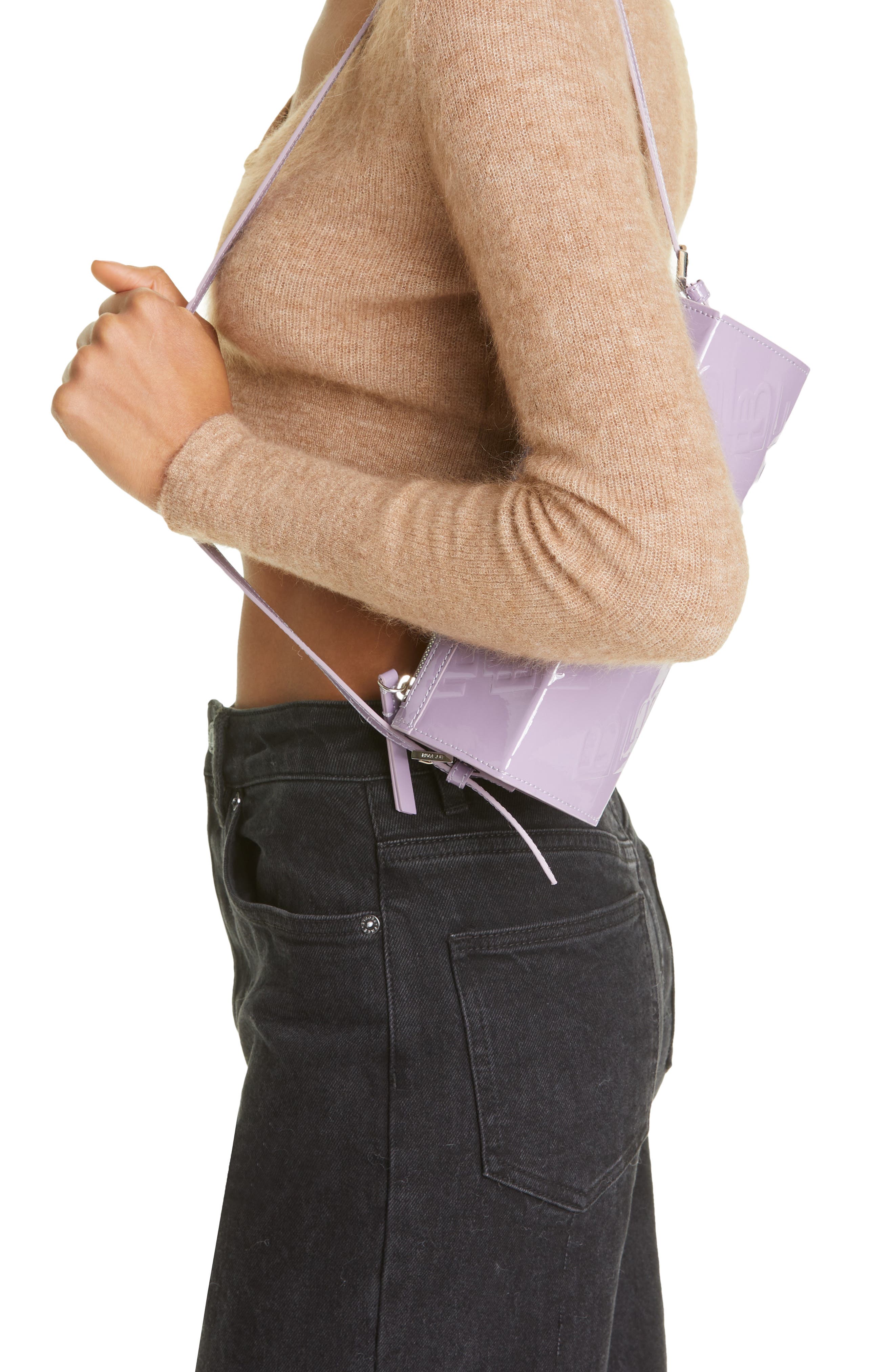 By Far Karo Purple Haze Logo Embossed Patent Leather Baguette Bag, Alternate, color, 