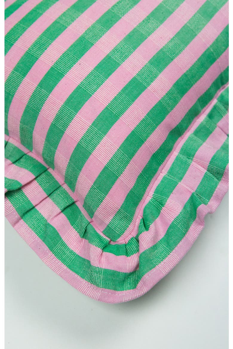 Handwoven Classic Ruffle Square Cotton Throw Pillow, Alternate, color, Green
