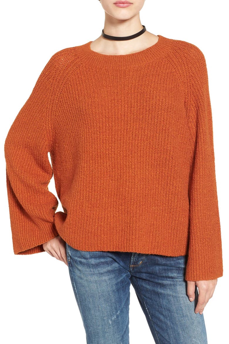 Knit Bell Sleeve Pullover, Main, color, RUST CIDER