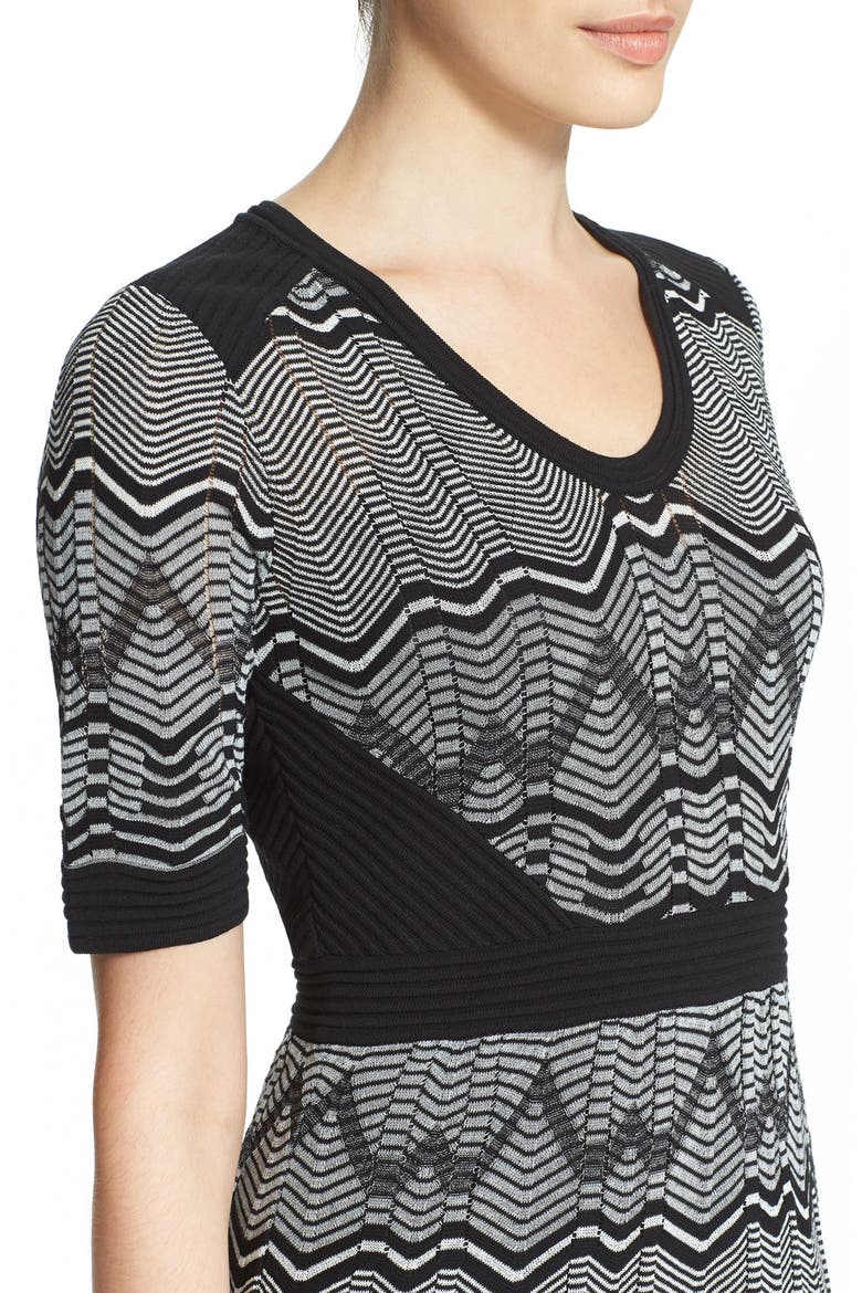 Zigzag & Wave Knit Dress, Alternate, color, BLACK