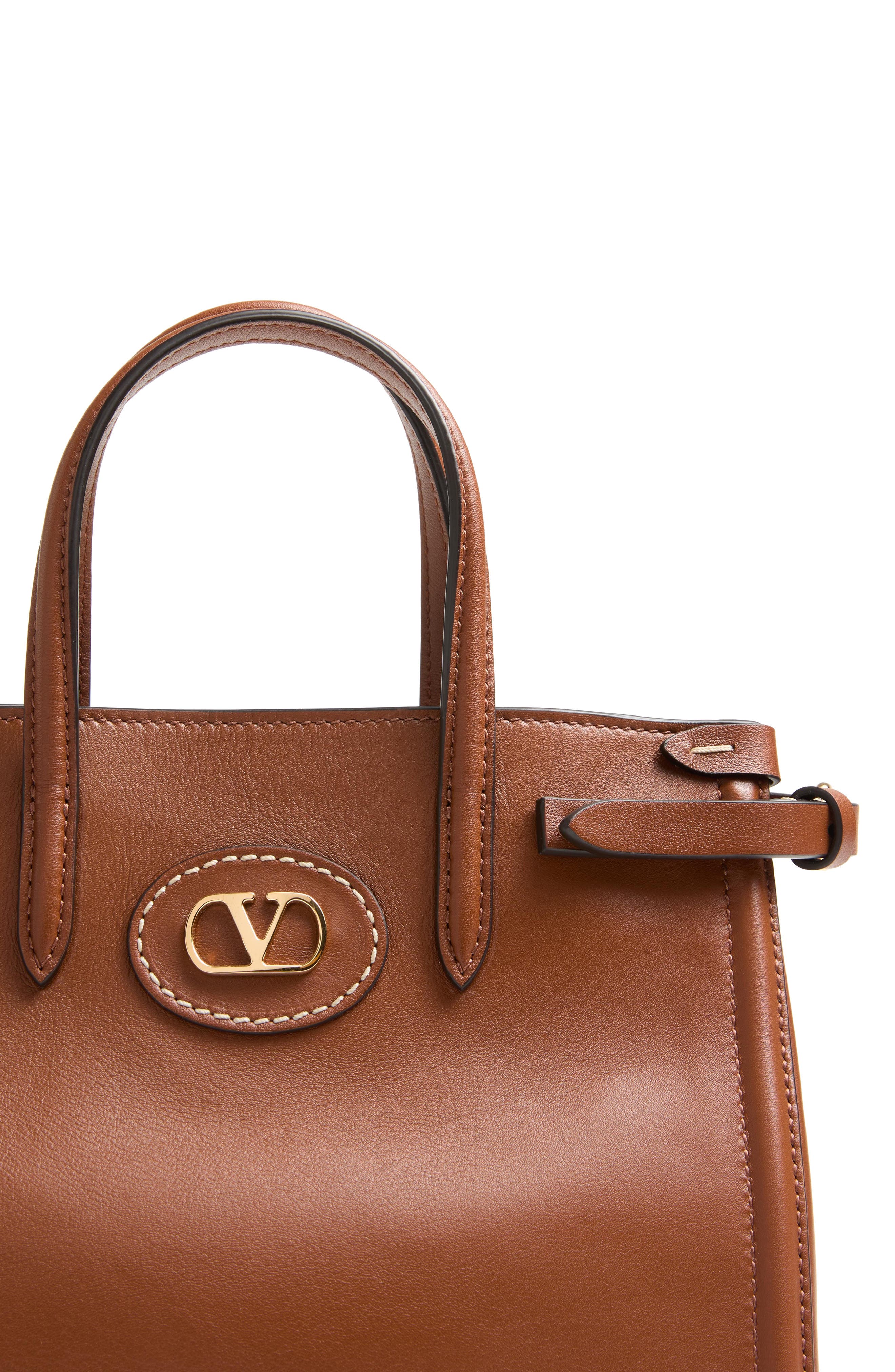 Valentino Garavani Small Antibes Leather Tote, Alternate, color, Tabacco