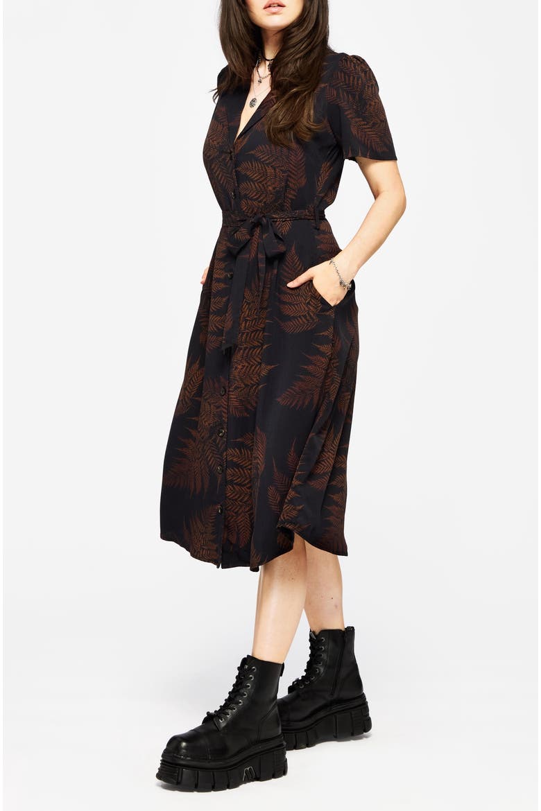 Ruin Fern Printed Midi Dress, Alternate, color, Black