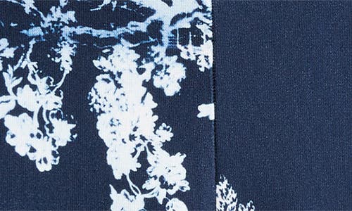 Erdem Print Long Sleeve Gathered Ponte Jersey Midi Dress In Blue