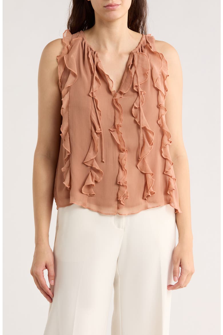 Ruffle Sleeveless Top, Main, color, MOCHA MOUSSE