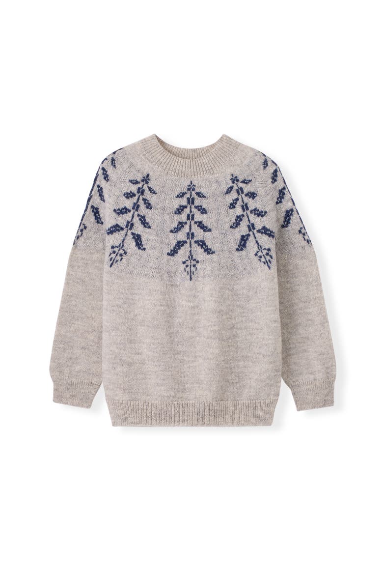 British Wool Botanical Fair Isle Sweater, Alternate, color, Oatmeal / Navy