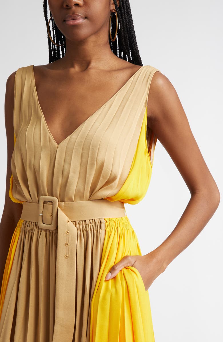 Ramy Brook Latoya Colorblock Pleated Dress, Alternate, color, Daisy Colorblock