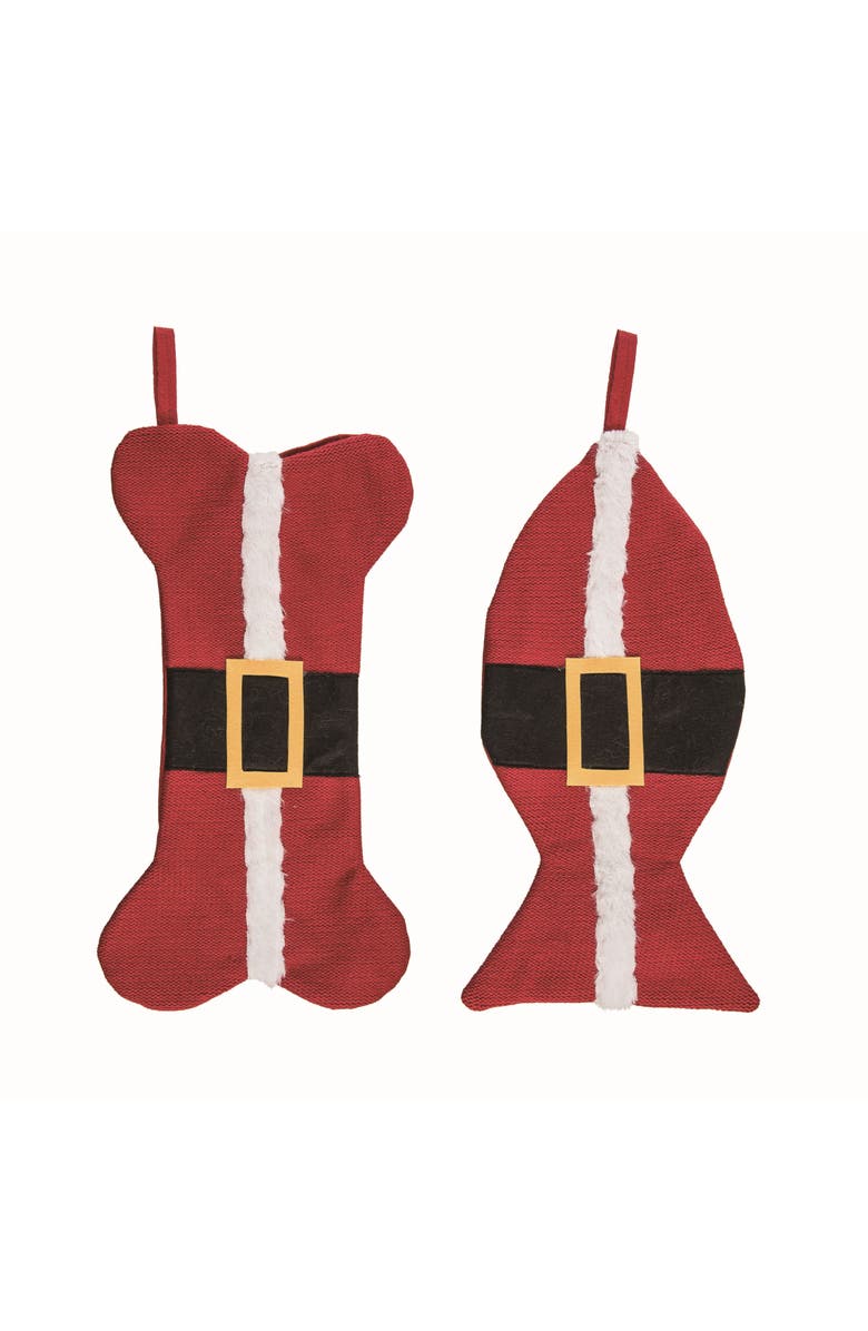Transpac Fabric Pet Santa Stocking Set of Two Christmas Decorations, Main, color, Red