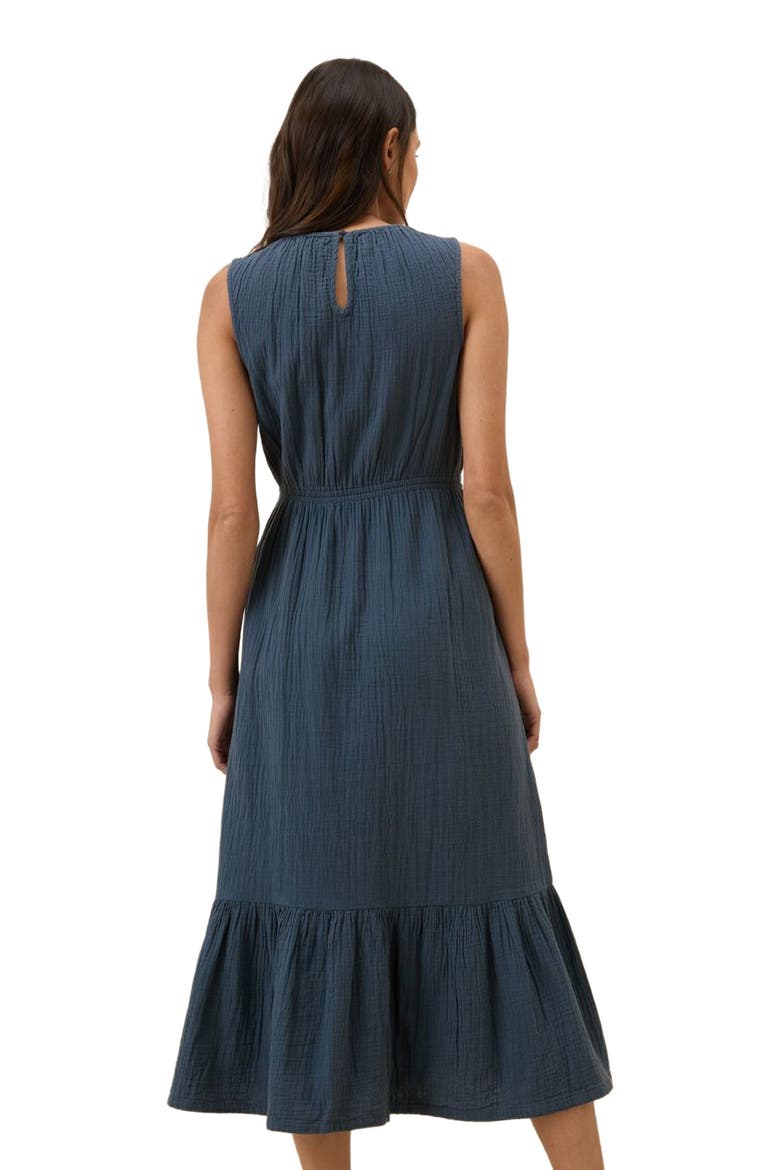 Organic Cotton Coastal Double Gauze Tiered Midi Dress, Alternate, color, French Navy