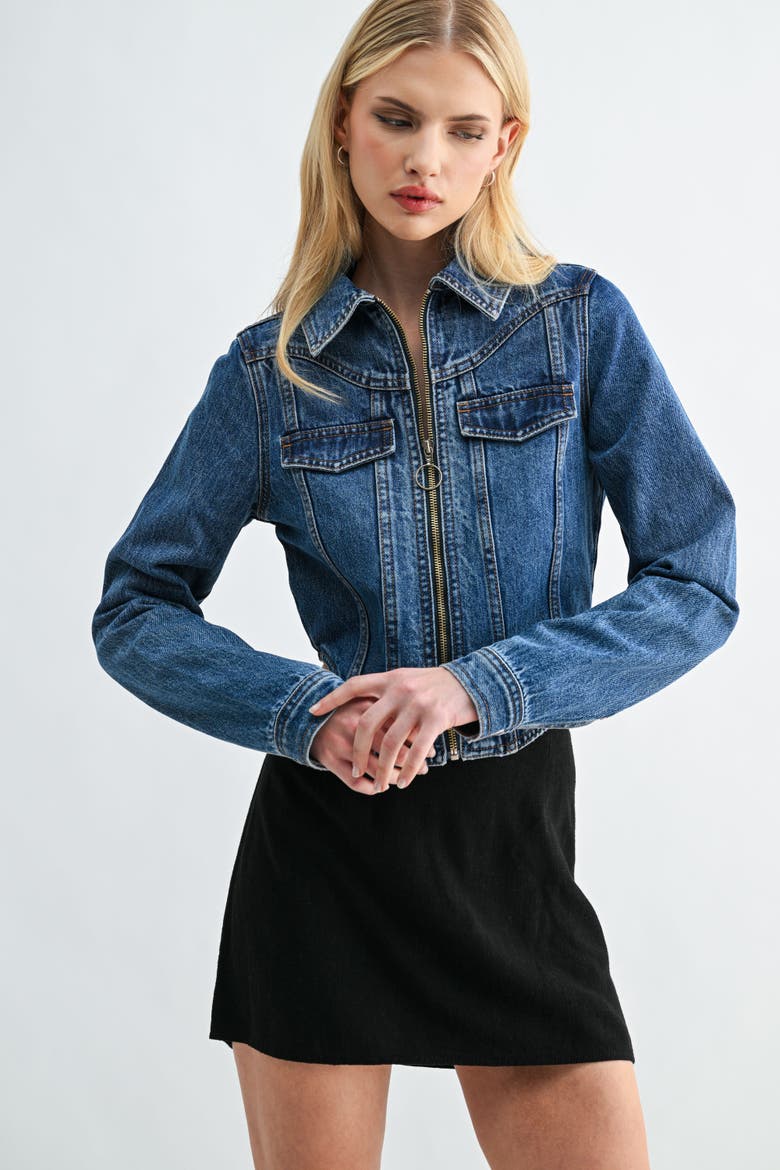 Cropped Denim Jacket, Alternate, color, Indigo Denim Wash