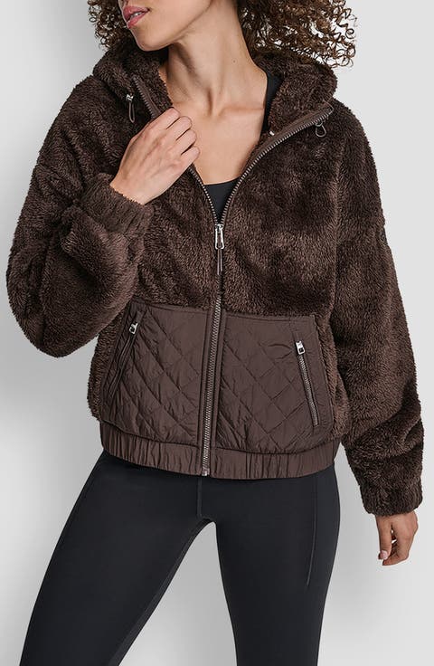 Faux Shearling & Diamond Quilted Hooded Jacket