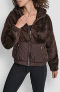 DKNY Faux Shearling & Diamond Quilted Hooded Jacket