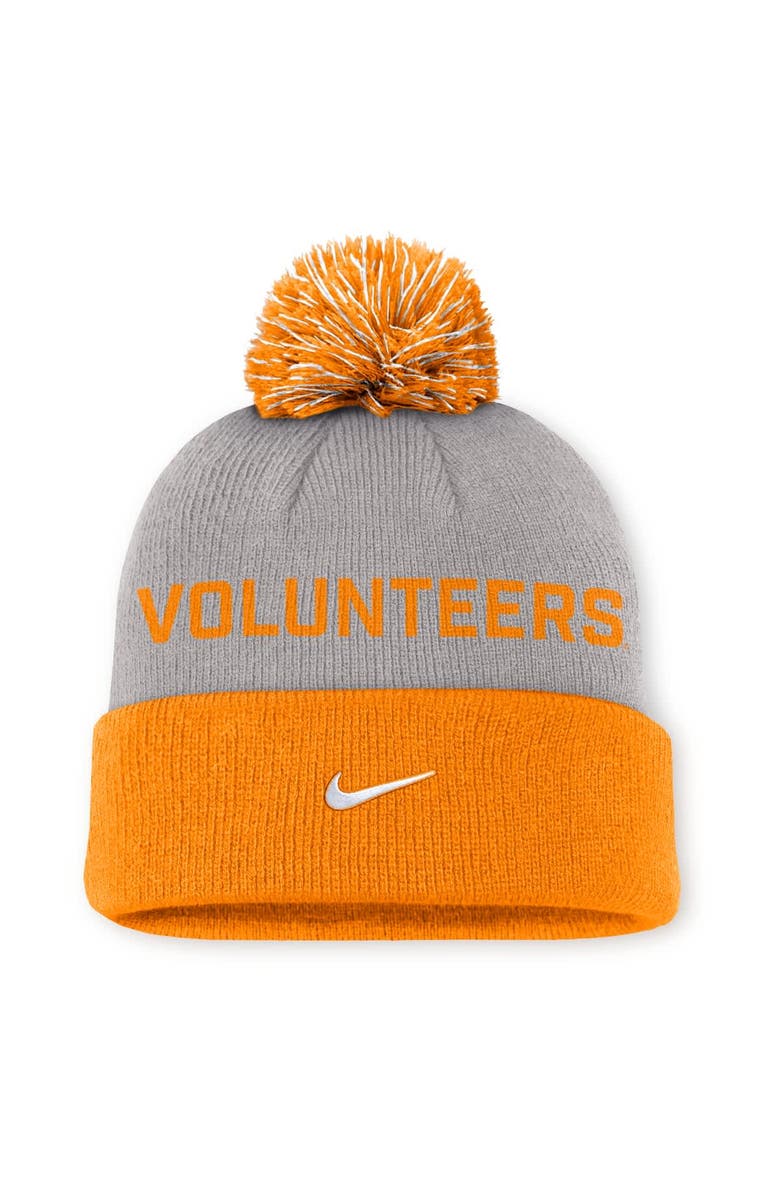 Nike Men's Nike Gray/Tennessee Orange Tennessee Volunteers Primetime Peak Cuffed Knit Hat with Pom, Alternate, color, Gray