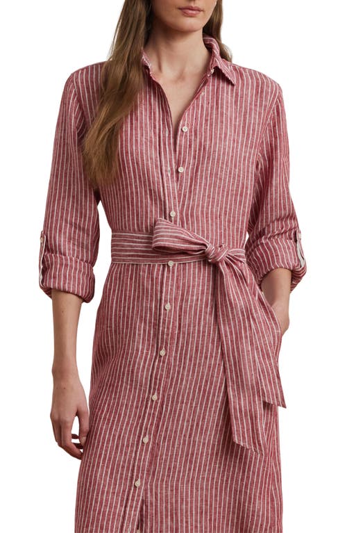 Ralph Lauren Womens Striped Linen Roll Tab Sleeve Shirtdress 0p 22w In Pink