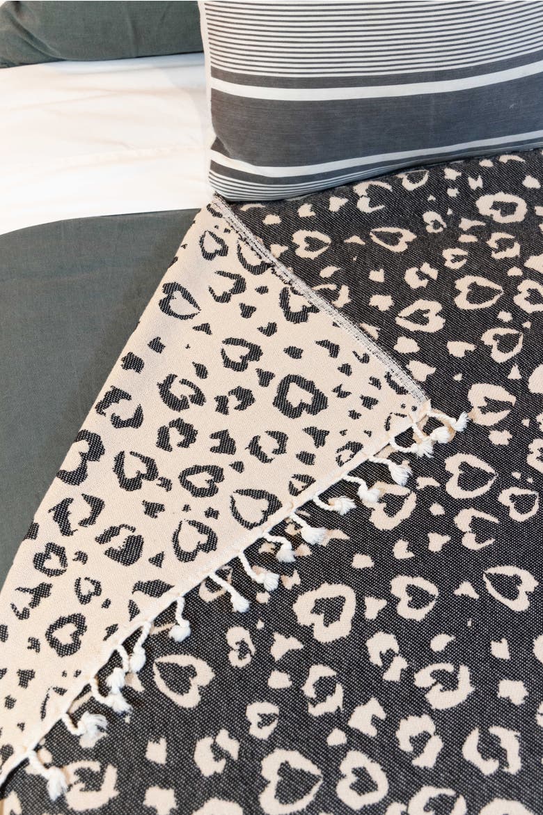 Leopard Heart Organic Cotton Medium Weight Throw Blanket, Alternate, color, Black