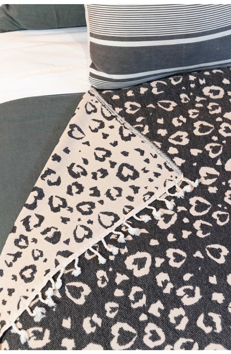InfuseZen Leopard Heart Organic Cotton Medium Weight Throw Blanket, Alternate, color, Black