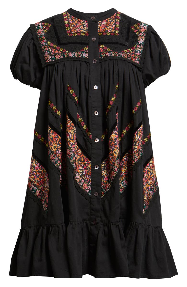 LOVE THE LABEL Molly Embroidered Ruffle Puff Sleeve Minidress, Alternate, color, Black
