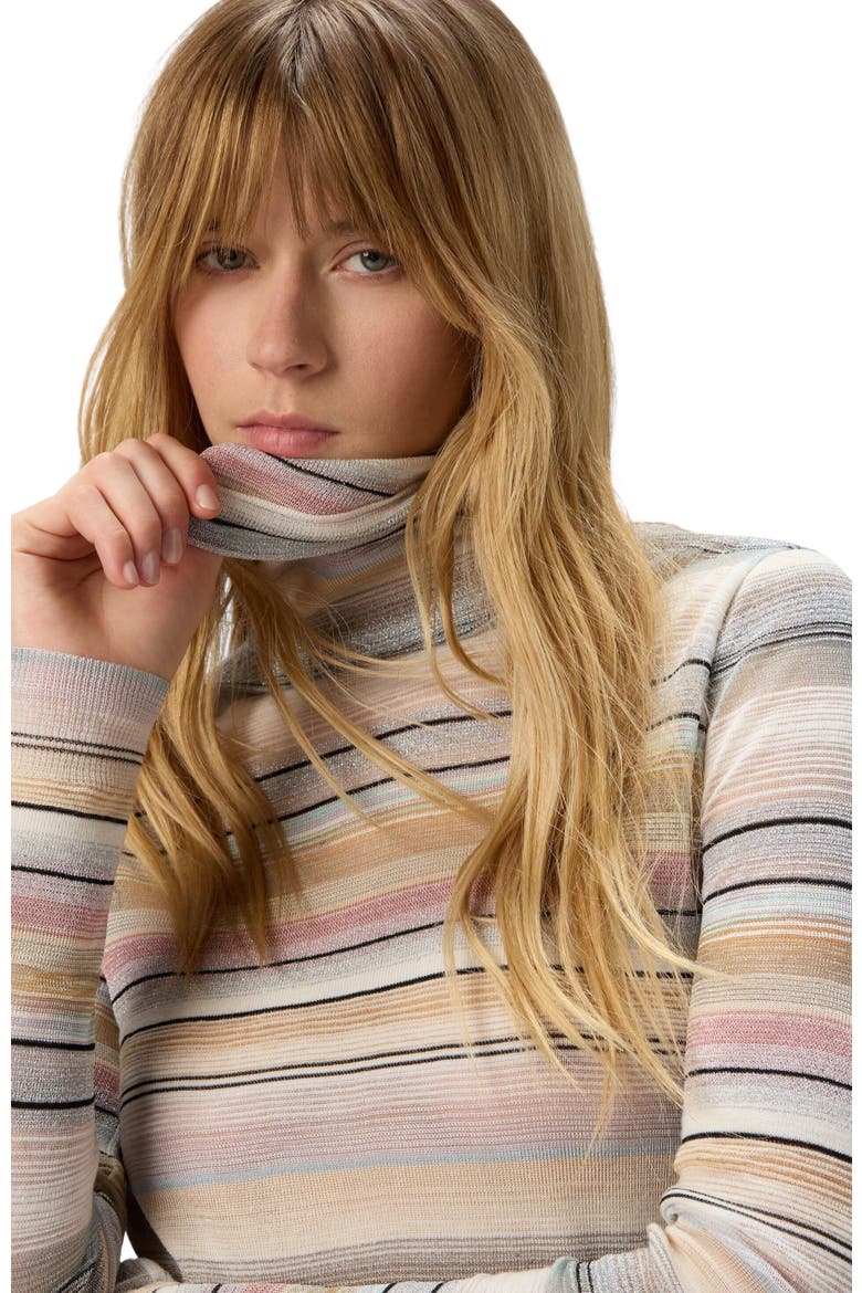 Striped High-neck Sweater, Alternate, color, Beige & Pink