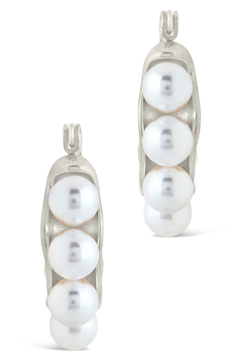 Faux Pearl Hoop Earrings, Alternate, color, SILVER