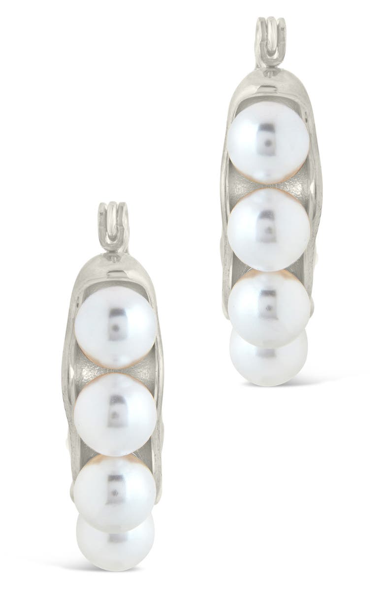 Sterling Forever Faux Pearl Hoop Earrings, Alternate, color, Silver