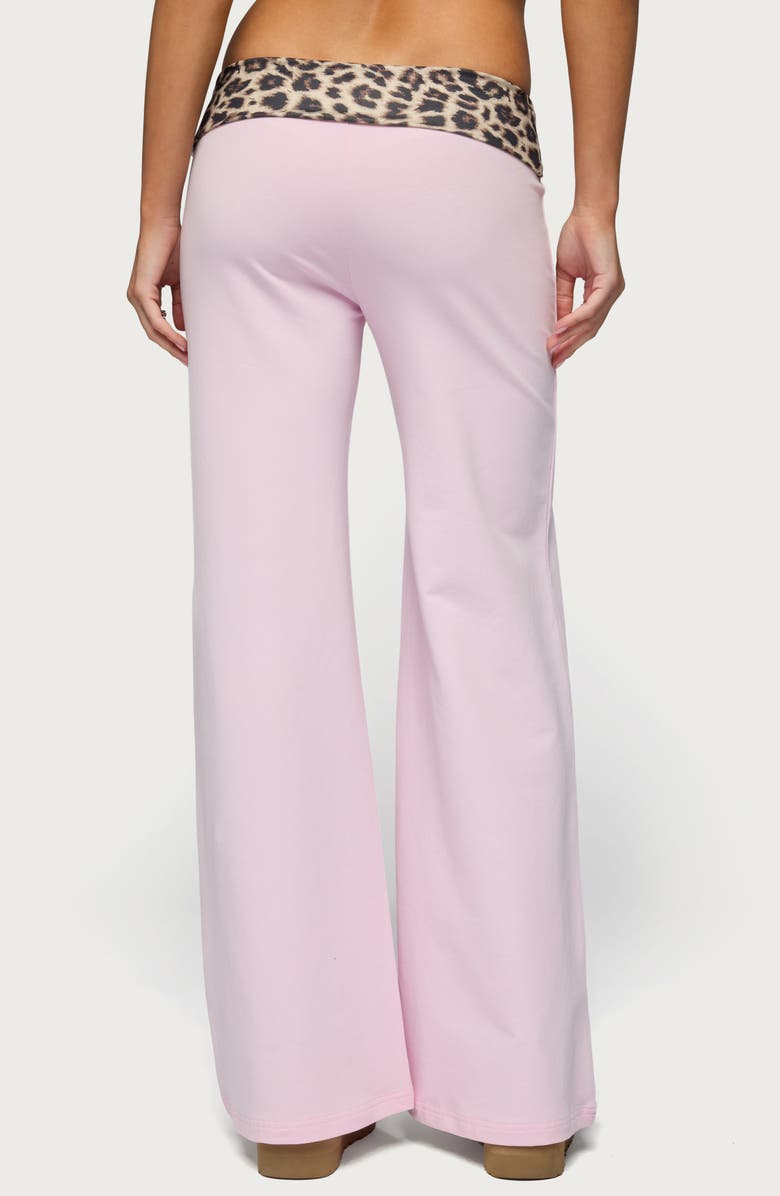 EDIKTED Leopard Print Foldover Waist Wide Leg Pants, Alternate, color, 