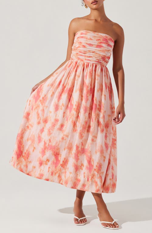 Astr The Label Aneesha Tie Dye Bow Back Strapless Midi Dress