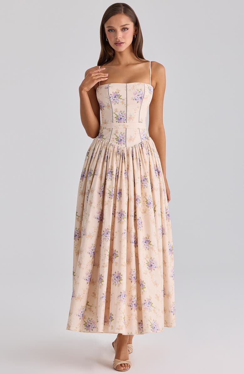 HOUSE OF CB Ysabella Floral Stretch Cotton Maxi Sundress, Alternate, color, Ivory Sweet Peony