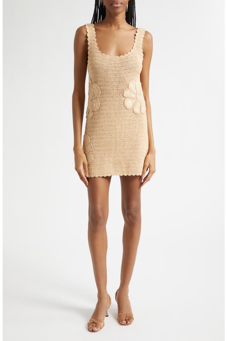 Cara Floral Cotton Crochet Minidress, Main, color, SANDSTONE