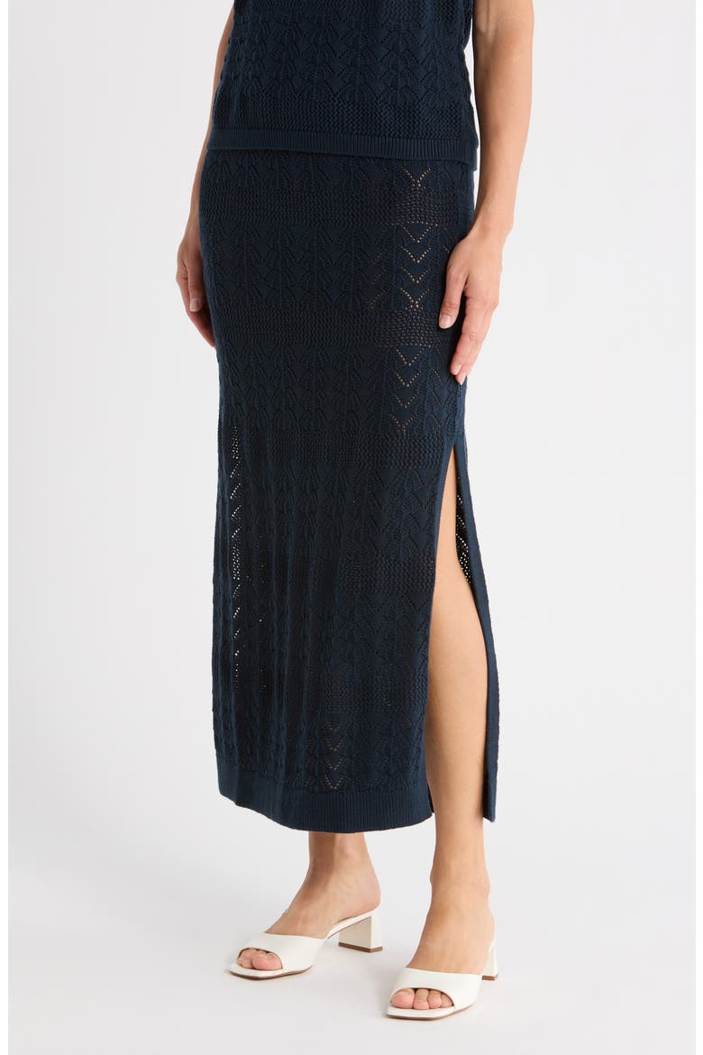Pointelle Stitch Cotton Maxi Skirt, Main, color, NAVY BLUE