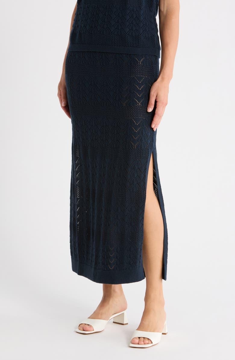 Splendid Pointelle Stitch Cotton Maxi Skirt, Main, color, Navy Blue