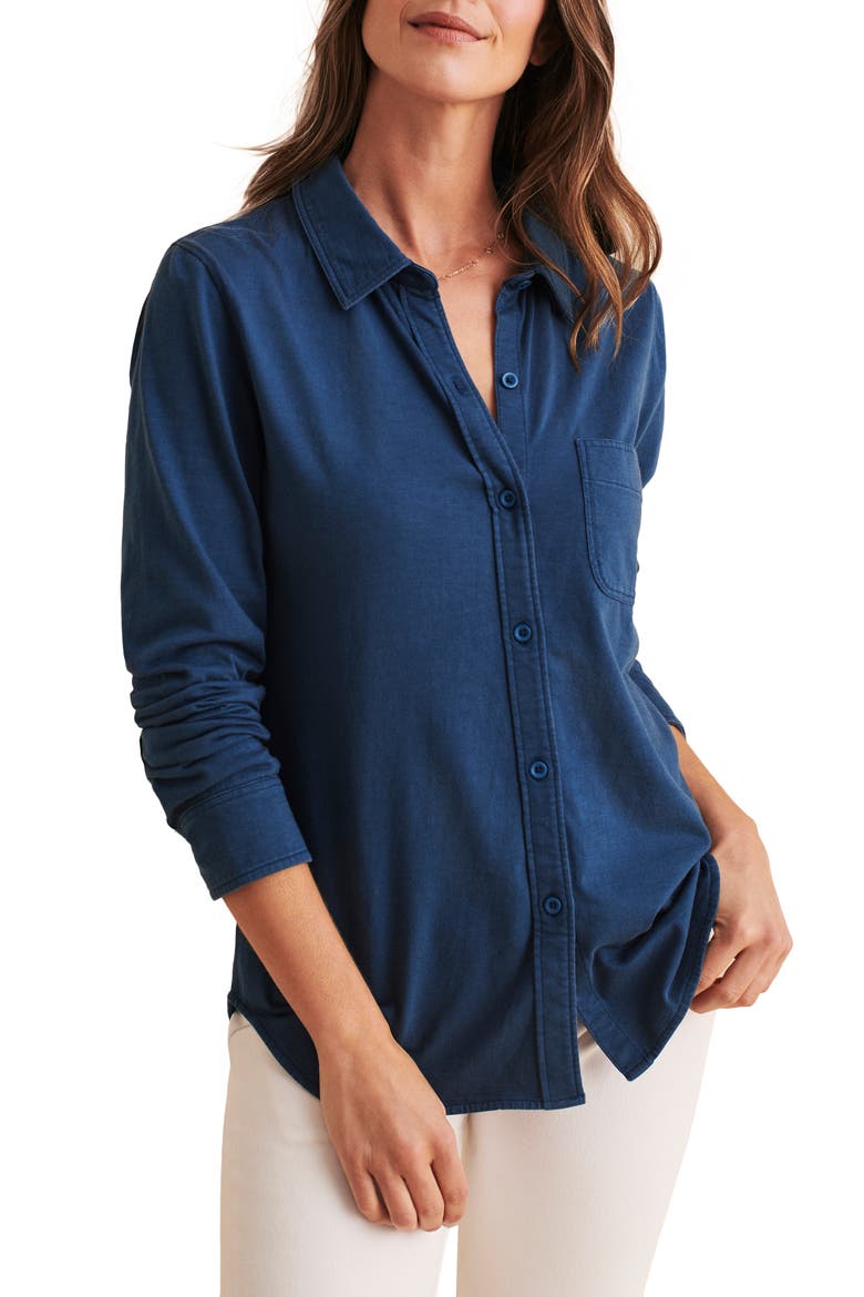 Brand Seasons Organic Cotton Knit Button-Up Shirt, Alternate, color, MAJOLICA BLUE