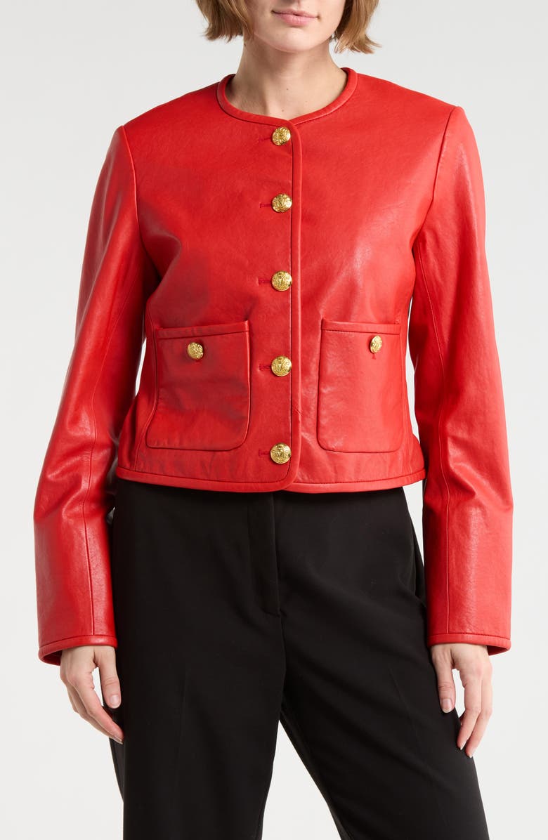 Veronica Beard Andrea Leather Jacket, Main, color, Poppy Red