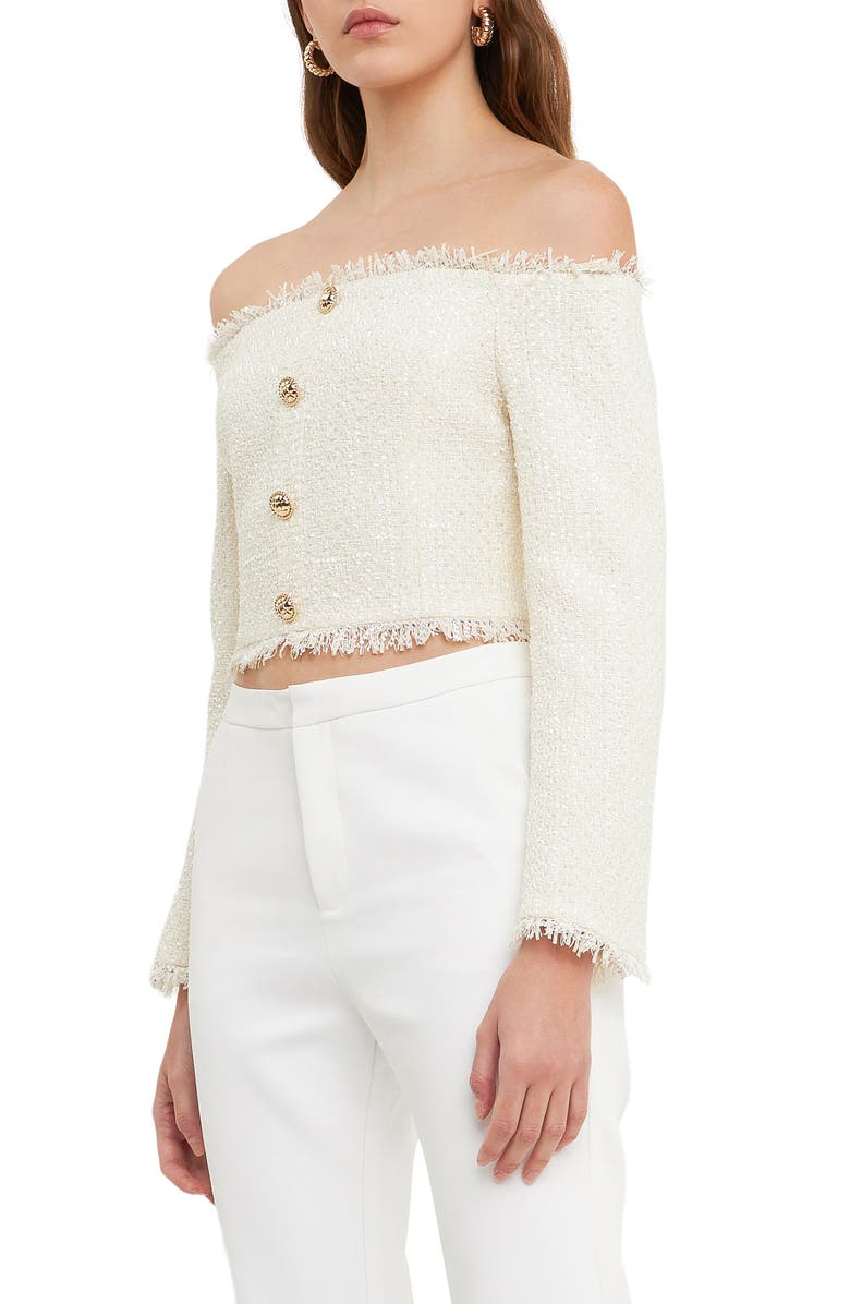 Endless Rose Off the Shoulder Tweed Crop Top, Alternate, color, 