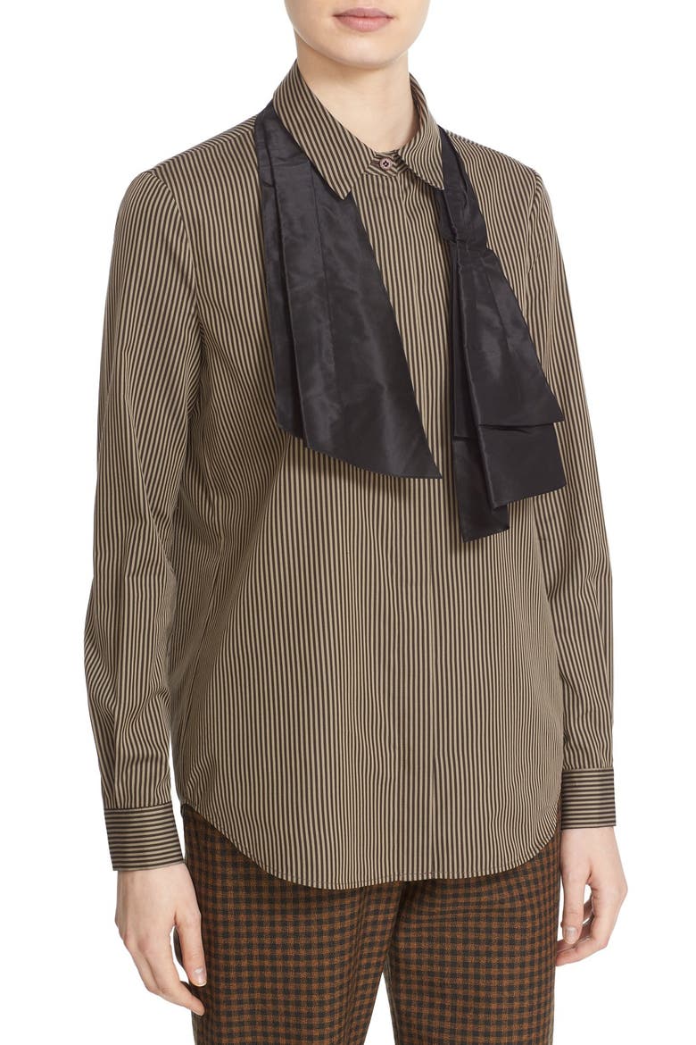 'Classic' Stripe Cotton & Silk Blouse with Taffeta Bow, Alternate, color, MUDD CLUB
