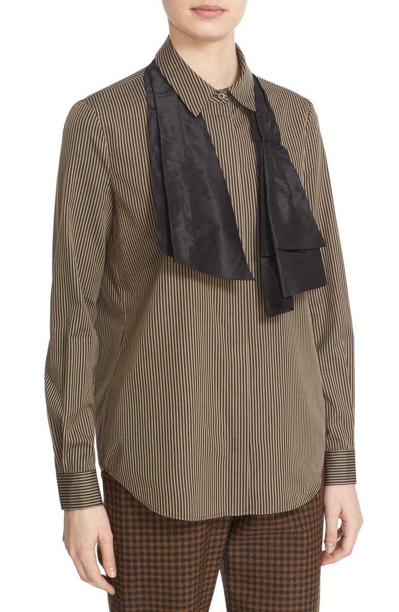 Isa Arfen 'Classic' Stripe Cotton & Silk Blouse with Taffeta Bow, Alternate, color, 