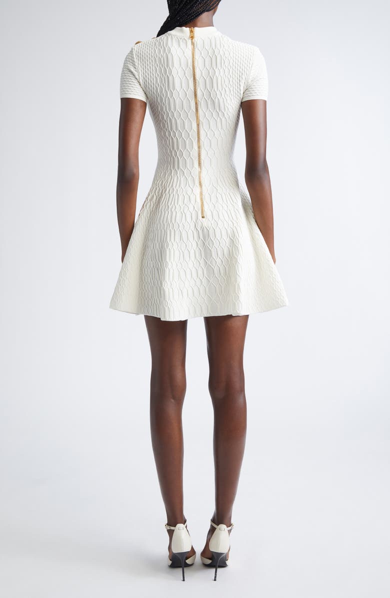 Balmain Croc Textured Short Sleeve Dress, Alternate, color, Natural