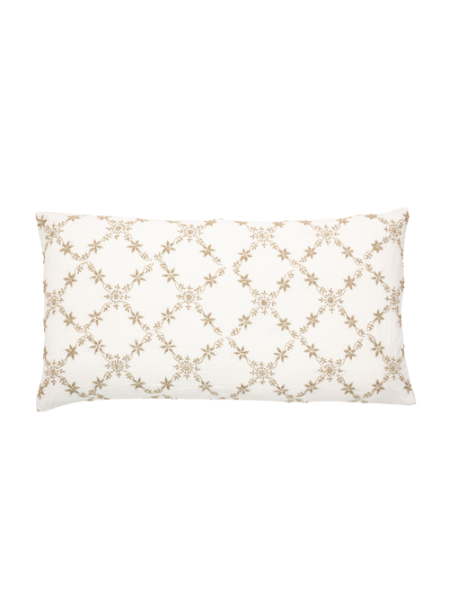 Alamwar Grace Lucknow Lumbar Pillow Cover Shell Linen In Shell/pewter