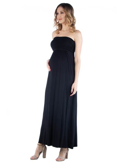 24seven Comfort Apparel Maternity Sleeveless Empire Waist Maxi Dress In Black